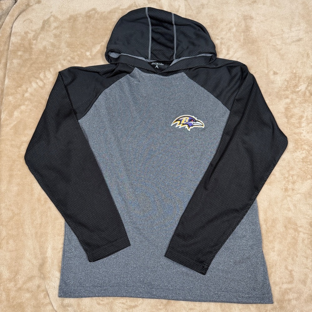 Antigua Baltimore Ravens Mens Medium Hoodie Long Sleeve Performance Shirt Gray